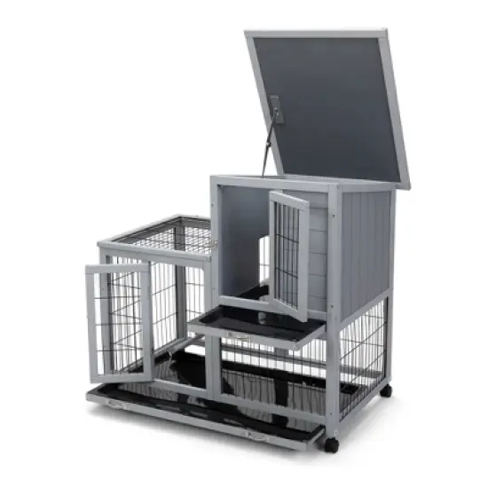 DOMETOUR Detachable Rabbit Hutch with Removable Tray and Rolling Casters image {3}