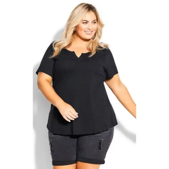 Women's Plus Size Split Neck Tee - Black | AVENUE image {3}