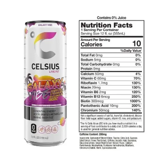 CELSIUS sparkling Galaxy Vibe Sparkling Functional Energy Drink - 12 fl oz Can image {2}
