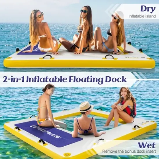 Costway 8 ft x 8 ft Inflatable Floating Dock with Mesh Swim Lounge Removable Insert image {3}