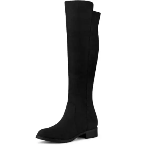 Allegra K Women's Side Zipper Chunky Heels Knee High Boots image {7}