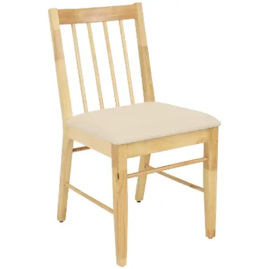 Sunnydaze Indoor 5-Piece Solid Rubberwood Dining Table and Chairs Set - Natural with Beige Cushions image {9}