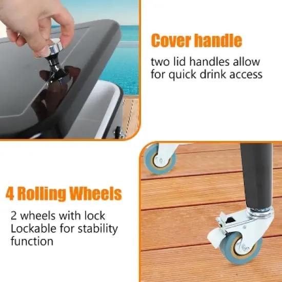 FDW Cooling Bin 80 Quart Outdoor Cooler Cart Rolling Cooler Bin with Wheels & Cap Catcher Keep Drinks Cool or Warm for Hours image {3}