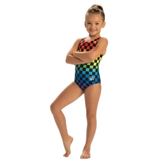 GK Elite Girls' Simone Biles Rainbow Checker Leotard image {3}