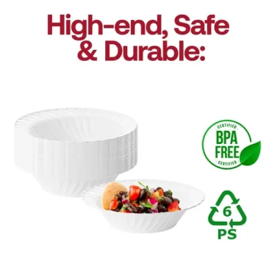 Smarty Had A Party 12 oz. White Flair Plastic Soup Bowls - 90 pcs image {7}