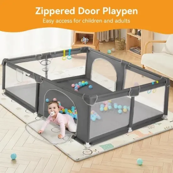 GOTGELIF 79"x63" 4-Panel Baby Playpen Spacious & Secure Portable Playard image {1}