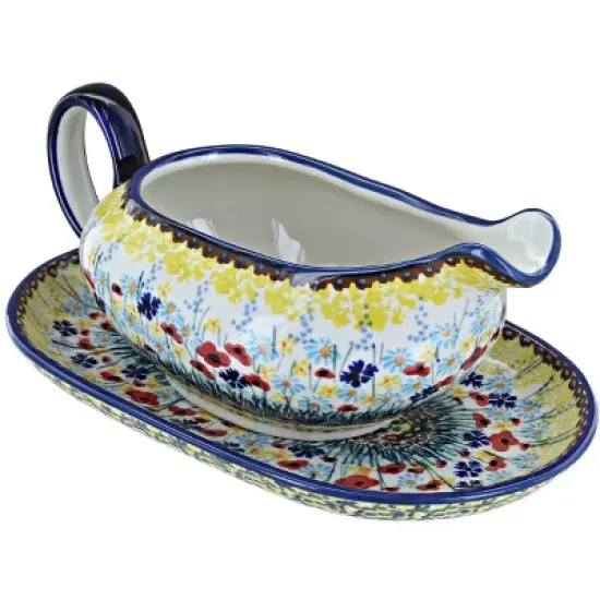 Blue Rose Polish Pottery S119 Manufaktura Gravy Boat & Plate image {9}