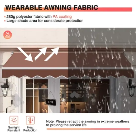 Costway 10' x 8.2' Retractable Awning Sunshade Shelter Manual Crank Handle Coffee image {4}