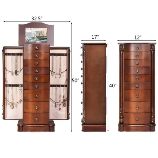 Tangkula 8 Drawers Old-fashioned Jewelry Cabinet Vanity Makeup Set Brown image {4}