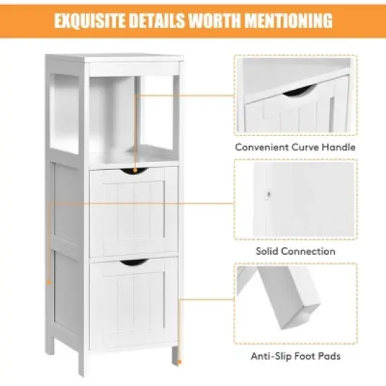 Costway Bathroom Floor Cabinet Side Wooden Storage Organizer w/ Removable Drawers White image {9}