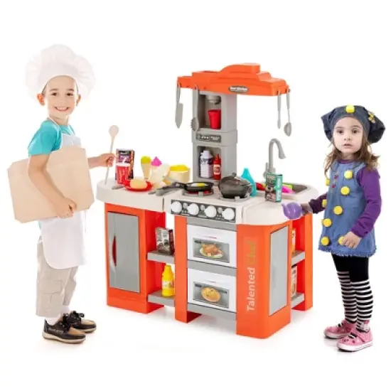 Costway  Large Plastic Play Kitchen Set W/ 67 Pcs Cooking Accessories Food &Realistic Lights & Sounds image {11}