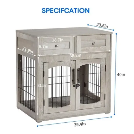 Dog Crate Furniture,Wooden Dog Crate End Table,39.43 Inch Dog Kennel with Drawers image {5}