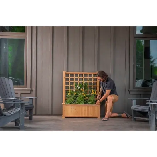 Vita 18.5"x38" Rectangular Wood Rosewood Garden Bed with Trellis Light Brown image {7}