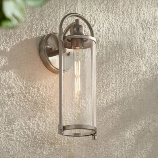 John Timberland Avani 15 1/2" High Modern Indoor/Outdoor Wall Light Porch House Edison Bulb Silver Brushed Nickel Finish Metal Clear Glass Shade image {1}