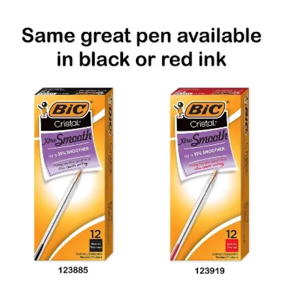 Bic Cristal Xtra Smooth Ballpoint Stick Pen Blue Ink 1mm Medium Dozen MS11BE image {4}