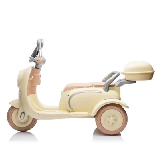 12V 2 Motors Kids Ride On Motorcycle, 2 Seater Electric Scooter Toy w/Music, Bluetooth, USB, Flip Seat, Storage Hooks & Oversized Trunk (Ages 3-6) image {1}