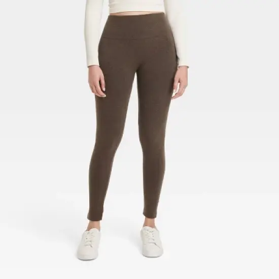 Women's High Waisted Cotton Seamless Fleece Lined Leggings - A New Day&trade; image {3}