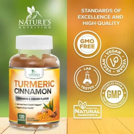 Turmeric Curcumin Gummies 95% Curcuminoids Cinnamon, Ginger, Black Pepper Extract Max Absorption Joint Supplement - 120 Gummies By Nature's Nutrition image {3}
