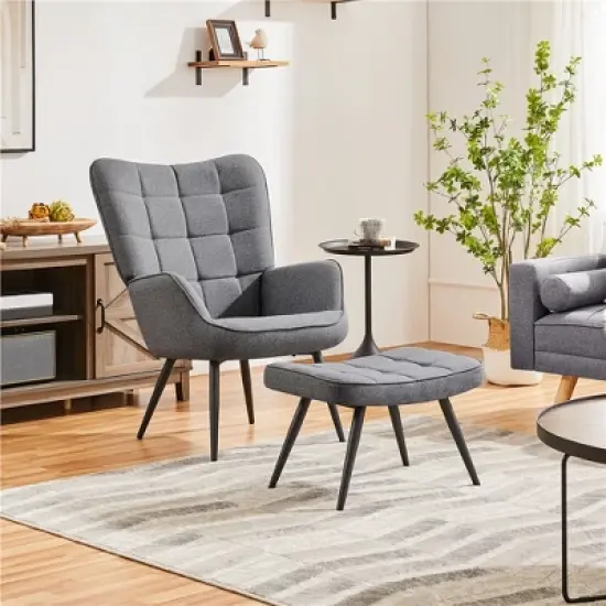 Yaheetech Accent Chair and Ottoman Set Arm Chair with Foot Rest for Living Room Gray image {1}
