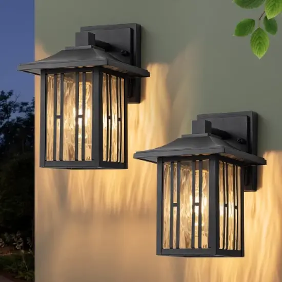C Cattleya 10 in. Powder-coated Black Outdoor Wall Lantern Sconce with Clear Water Glass image {1}