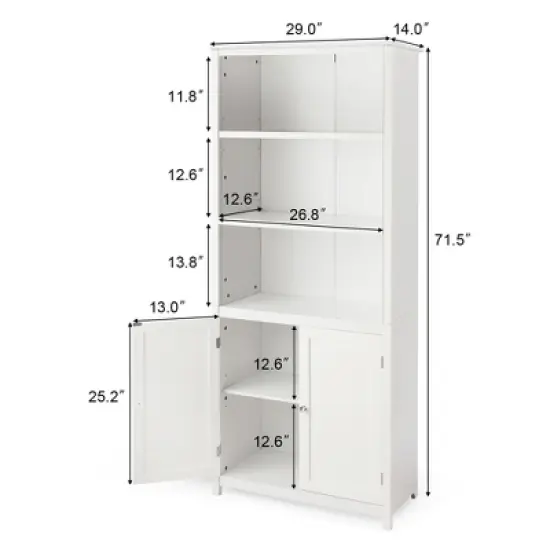 Costway Bookcase Shelving Storage Wooden Cabinet Unit Standing Display Bookcase W/Doors image {3}