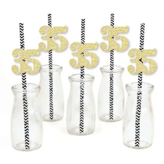 Big Dot of Happiness Gold Glitter 35 Party Straws - No-Mess Real Gold Glitter Cut-Out Numbers & Decorative 35th Birthday Party Paper Straws - 24 Ct image {1}
