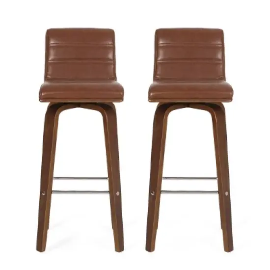 2pc Hargis Mid Century Modern Channel Stitch Bentwood Swivel Counter Height Barstools - Christopher Knight Home image {10}