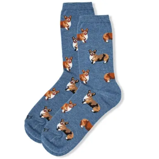 Memoi Corgi Cuties Bamboo Blend Crew Sock Med Denim Heather 9-11 image {2}