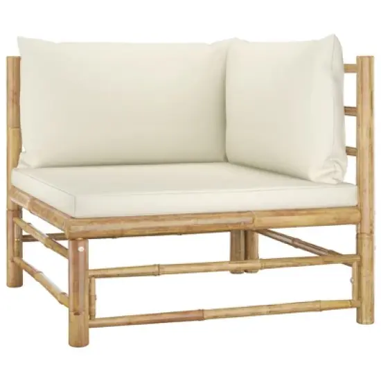 vidaXL 5 Piece Bamboo Patio Lounge Set with Cream White Cushions - Versatile Outdoor Furniture with Comfortable Cushions, Lightweight & Easy-to-Clean image {2}