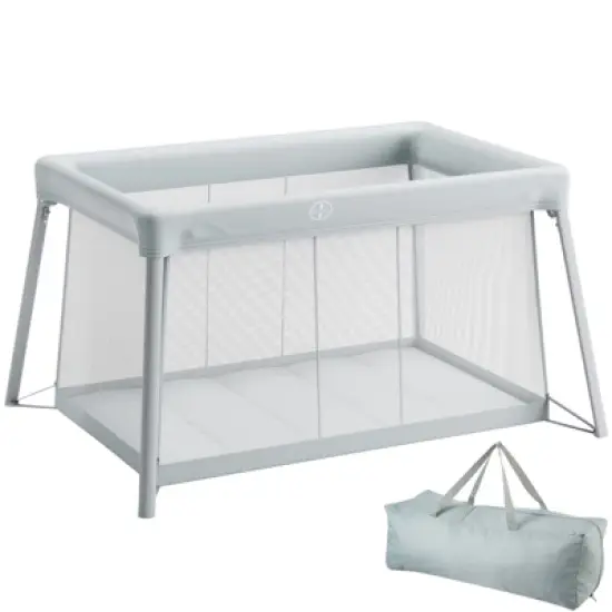 VEVOR Baby Travel Crib and Play Yard, Folding Baby Playpen with Soft Mattress Pad, Portable Toddlers Crib with Breathable Mesh and Travel Bag, Gray image {8}