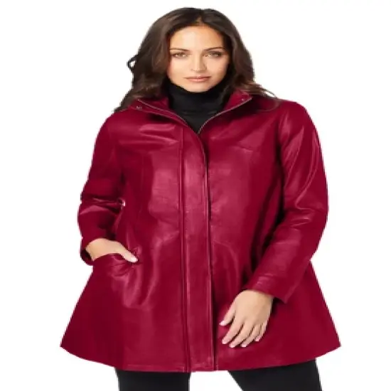 Jessica London Women&rsquo;s Plus Size A-Line Zip Front Leather Jacket image {6}
