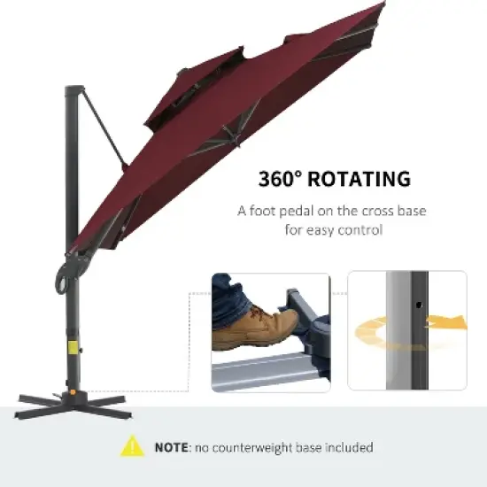 COWLOWN Red 10ft Offset Patio Umbrella with Cross Base, Cantilever Hanging Outdoor Umbrella, 360&iexcl;&atilde; Rotation & Adjustable Tilt for Garden, Poolside image {6}