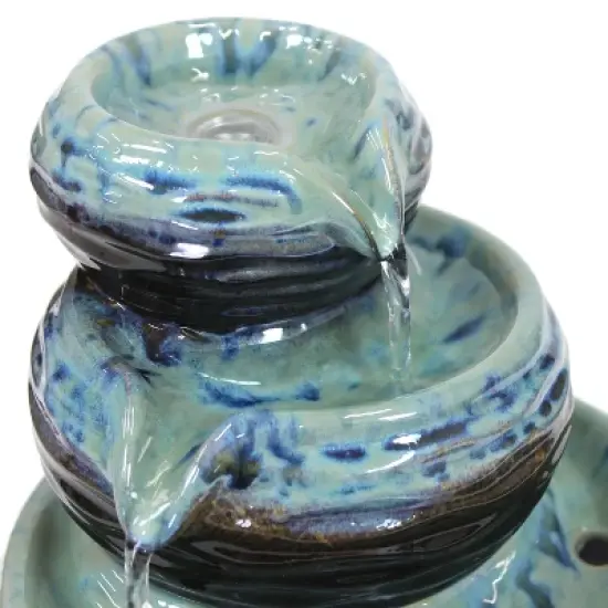 Sunnydaze Indoor Home Decorative Glazed Ceramic 3-Tiered Modern Textured Bowls Tabletop Water Fountain - 7" image {2}