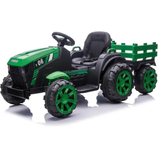 12V Kids Ride-On Tractor with Detachable Trailer, Remote Control, LED Lights, Battery Powered Farm Vehicle Toy Car Gift for Boys and Girls image {6}