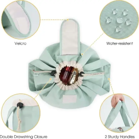 Narwey Barrel Drawstring Makeup Bag Large Floral Cosmetic Bag image {6}