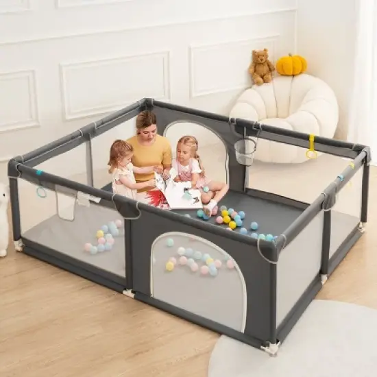 GOTGELIF 71"x59" 4-Panel Baby Playpen Spacious & Secure Portable Playard image {8}