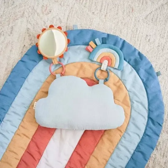 Itzy Ritzy Rainbow Tummy Time Play Mat with Cloud Bolster and Two Toys image {11}