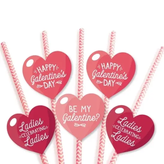 Big Dot of Happiness Happy Galentine's Day - Paper Straw Decor - Valentine's Day Party Striped Decorative Straws - Set of 24 image {4}