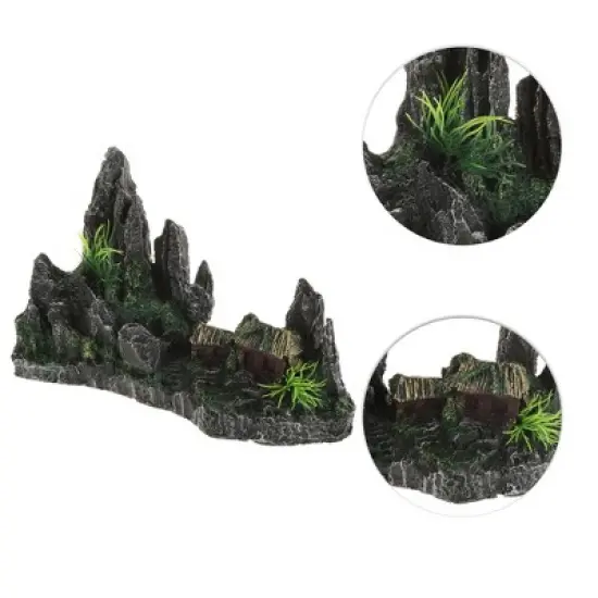 Unique Bargains Aquarium Terrariums Mountain for Fish Tank Landscape Decoration Gray Green 5.51" Height 1pcs image {2}