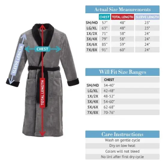 ADR Men's Classic Winter Robe, Plush Fleece Bathrobe Burgundy 1X-2X image {5}