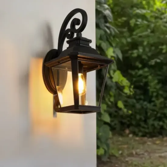 Wellfor 21" Aluminum Outdoor Wall Light: Lantern-Style, Waterproof, Patio Decor - Black image {5}