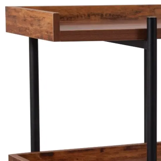 Flash Furniture Mayfair 3 Shelf 35"H Storage Display Unit Bookcase with Black Metal Frame in Rustic Wood Grain Finish image {4}