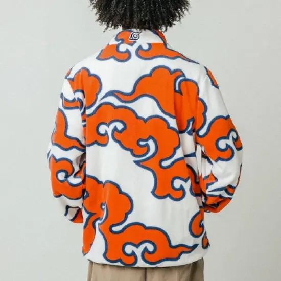 Naruto Orange Cloud Pattern White Men&rsquo;s Zip-Up Fleece Jacket image {5}