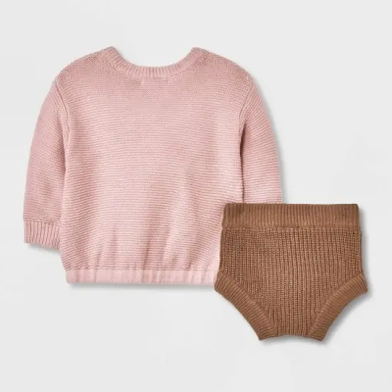 Grayson Collective Baby Girls' Beanie & Sweater Set - Pink/Brown image {1}