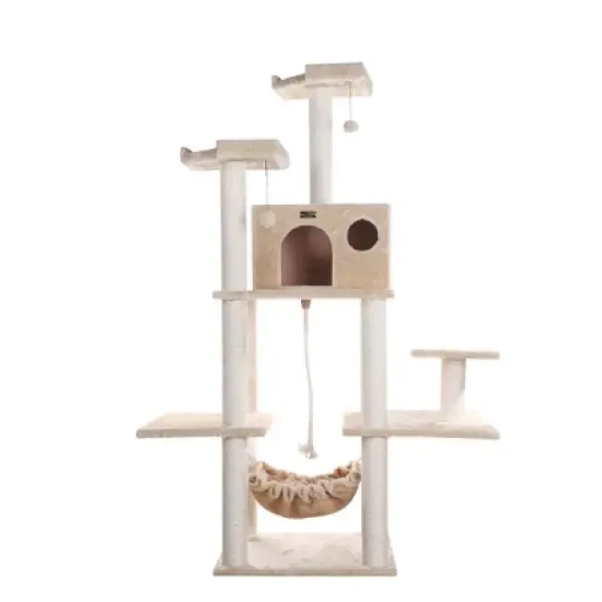 Armarkat 72" Beige Real Wood Cat Tree With Spacious Condo, Scratching Post A7202 image {1}
