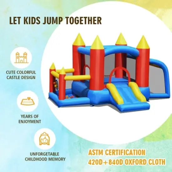 Costway Kid Inflatable Bounce House Slide Jumping Castle w/Soccer Goal Ball Pit & Blower image {4}