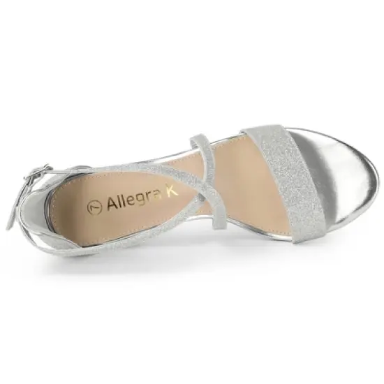 Allegra K Women's Glitter Crisscross Strap Block Heels Sandals image {4}