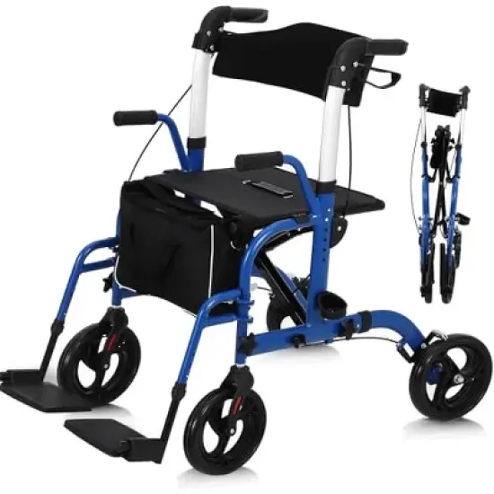 GustoWave Walker for Seniors,Folding Walker and Transport Wheelchair Combo for Seniors,Rollator with Seat, Backrest, Hand Brakes & Footrests image {10}