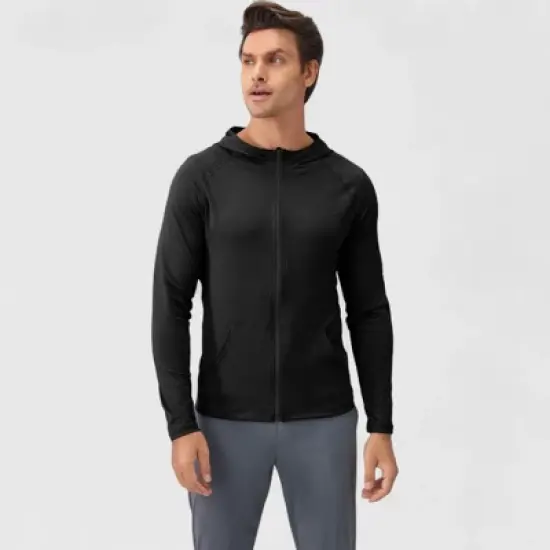 Anna-Kaci Active Men's Fitted Full-Zip Hooded Jacket with Front Pockets and Long Sleeves image {1}