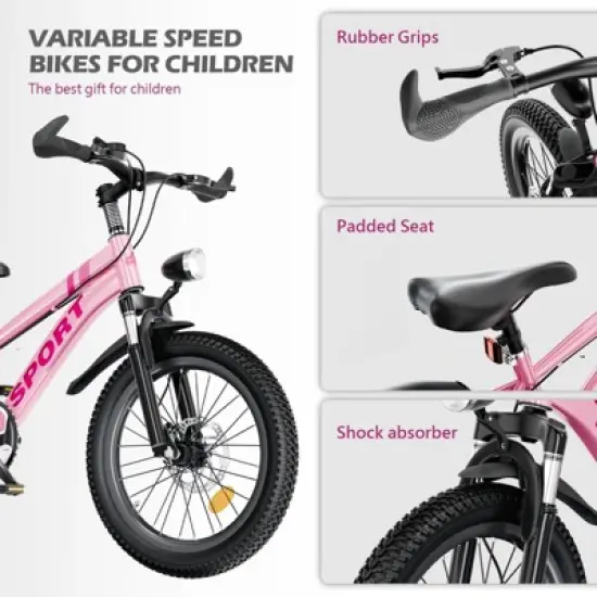 NAYSAYE Bicycle 24 Inch Kids Mountain Bike 7 Speeds Dual Disc Brakes for Boys and Girls for Adventure, Pink, 62.4"*25"*39" image {1}